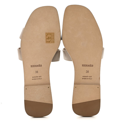 Hermes Box Calfskin Oran Sandals 38 Beige Mastic 6 of 9