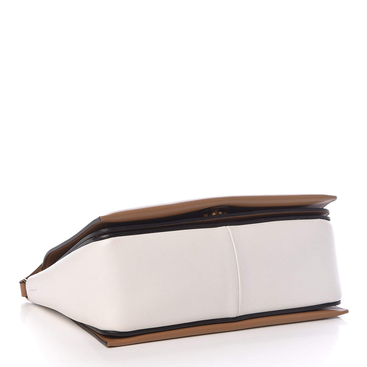 Shiny Smooth Calfskin Medium Frame Shoulder Bag Tan Optic White