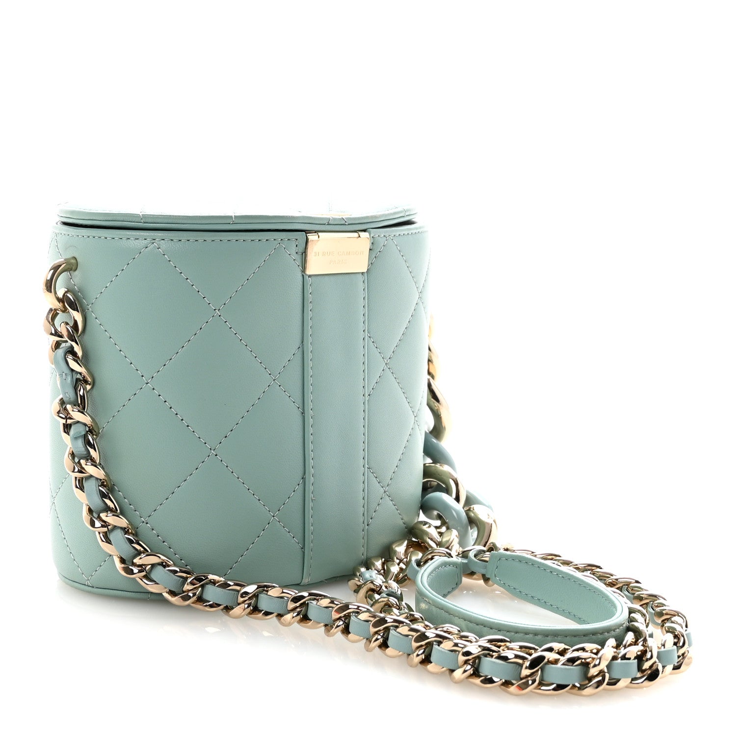Chanel Lambskin Resin Elegant Chain Vanity Case Light Blue 3 of 10