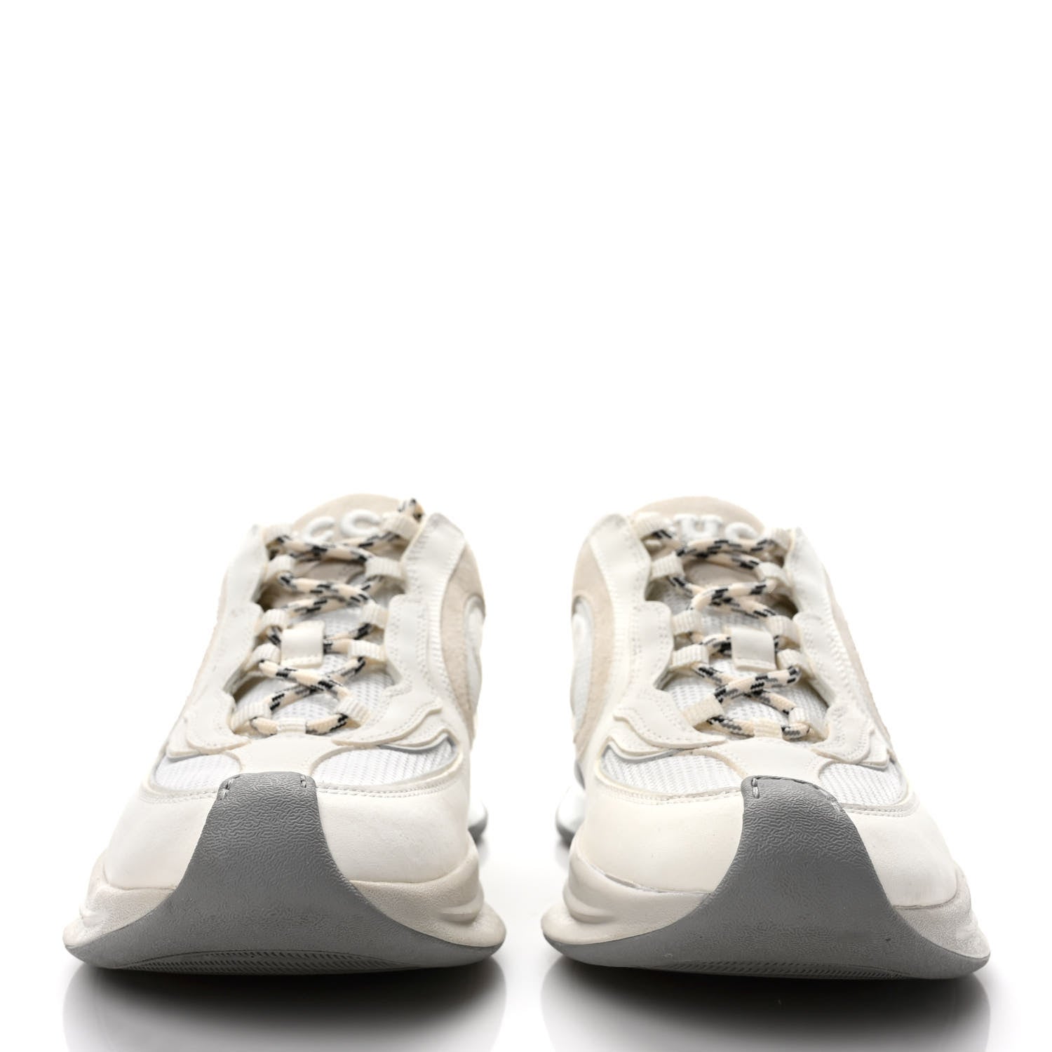 Gucci Technical Knit Fabric Suede Calfskin Womens Gucci Run Sneakers 36 Off White Grey 2 of 9