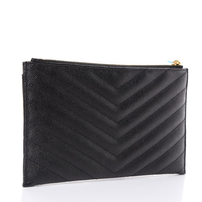 Saint Laurent Grain De Poudre Chevron Monogram Bill Pouch Black 3 of 12