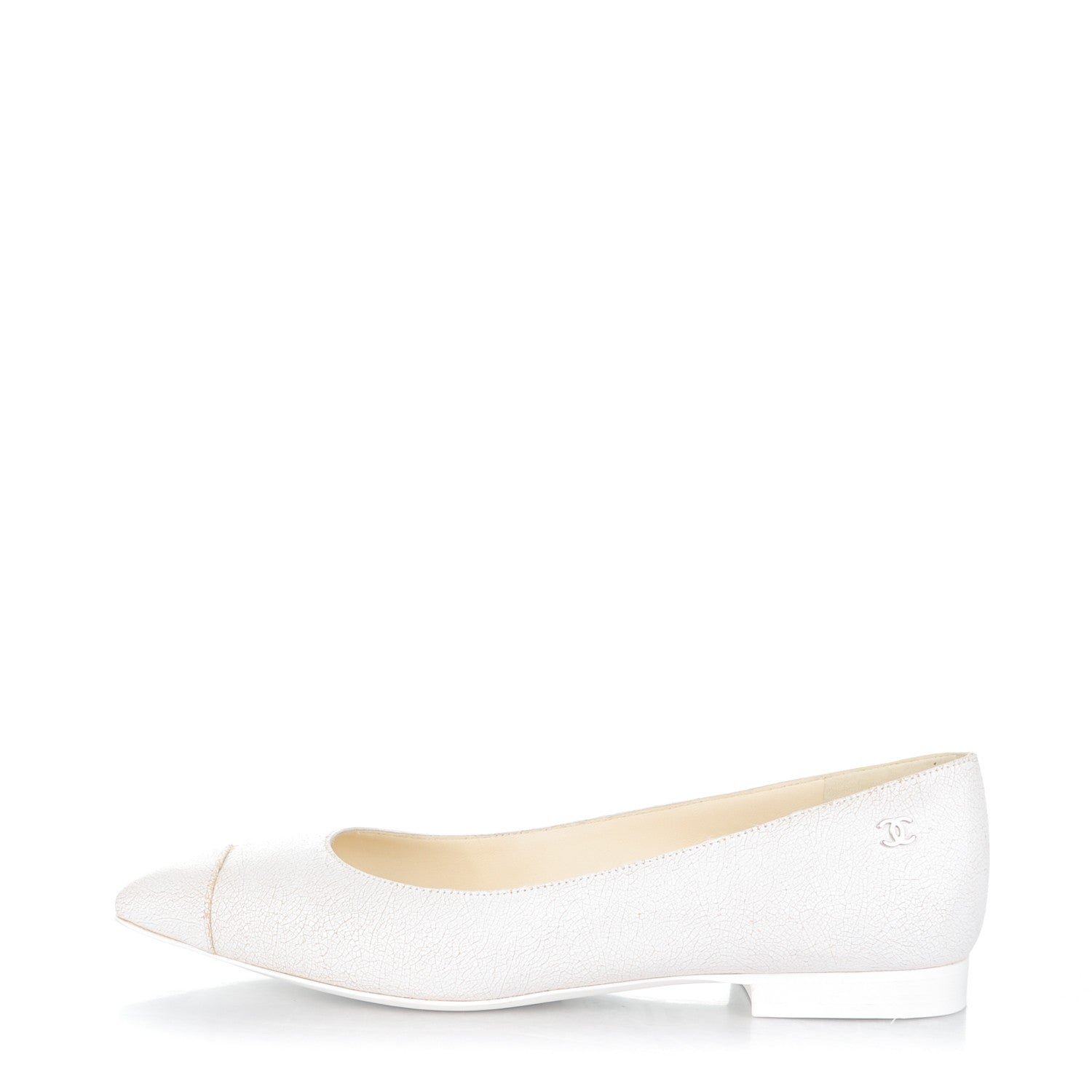 Chanel Crackled Calfskin CC Ballerina Flats 37.5 White 1 of 6