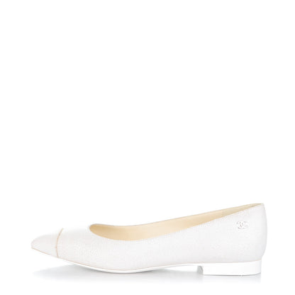 Chanel Crackled Calfskin CC Ballerina Flats 37.5 White 1 of 6
