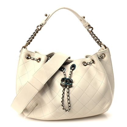 Chanel Calfskin Stitched Small Paris Rome Drawstring CC Bag White 1 of 11