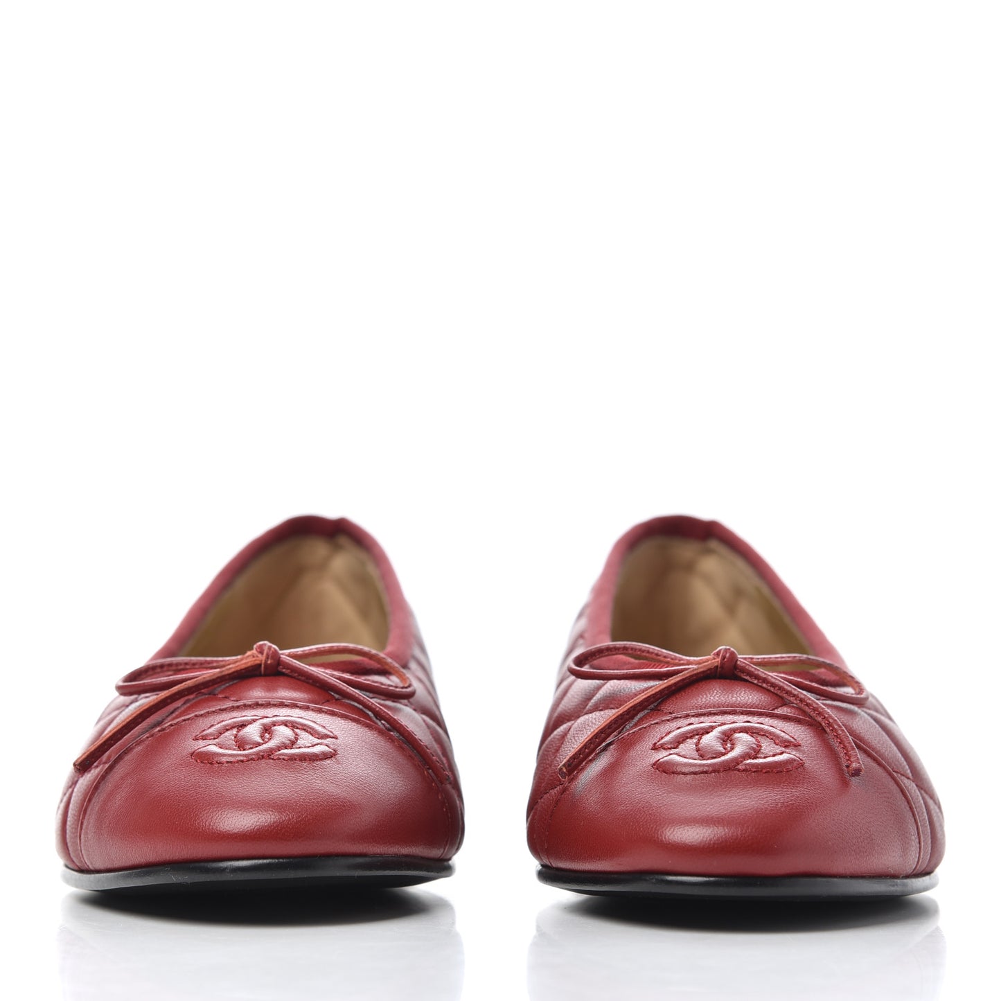 Lambskin Quilted CC Cap Toe Ballerina Flats 36.5 Red