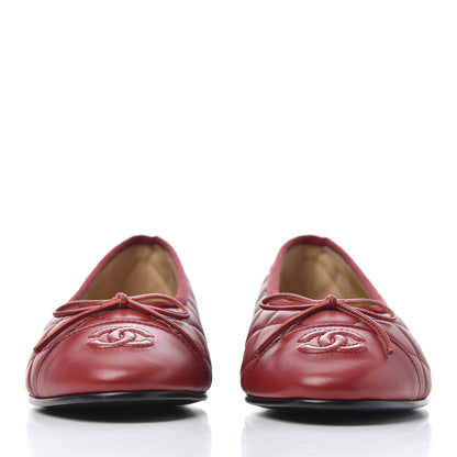 Chanel Lambskin Quilted CC Cap Toe Ballerina Flats 36.5 Red 2 of 16
