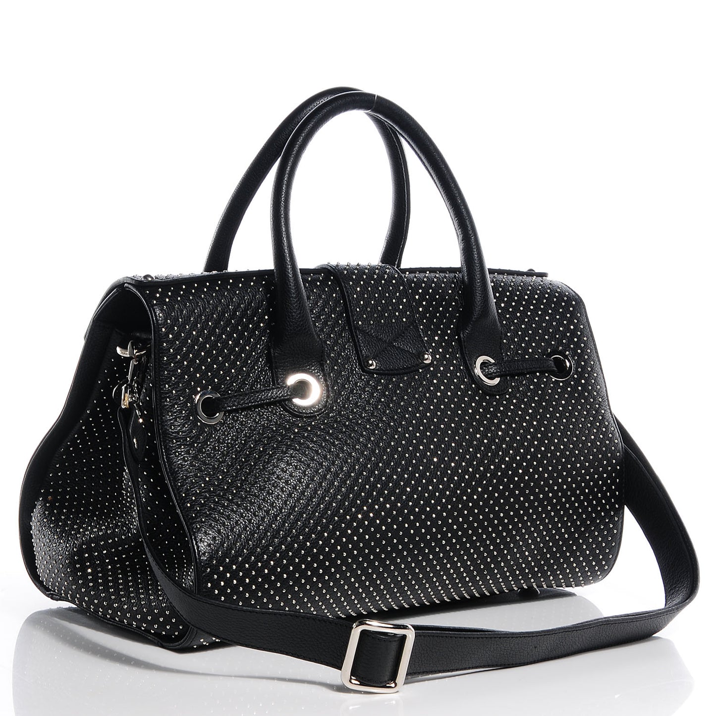 Studded Grainy Leather Medium Rosalie Black