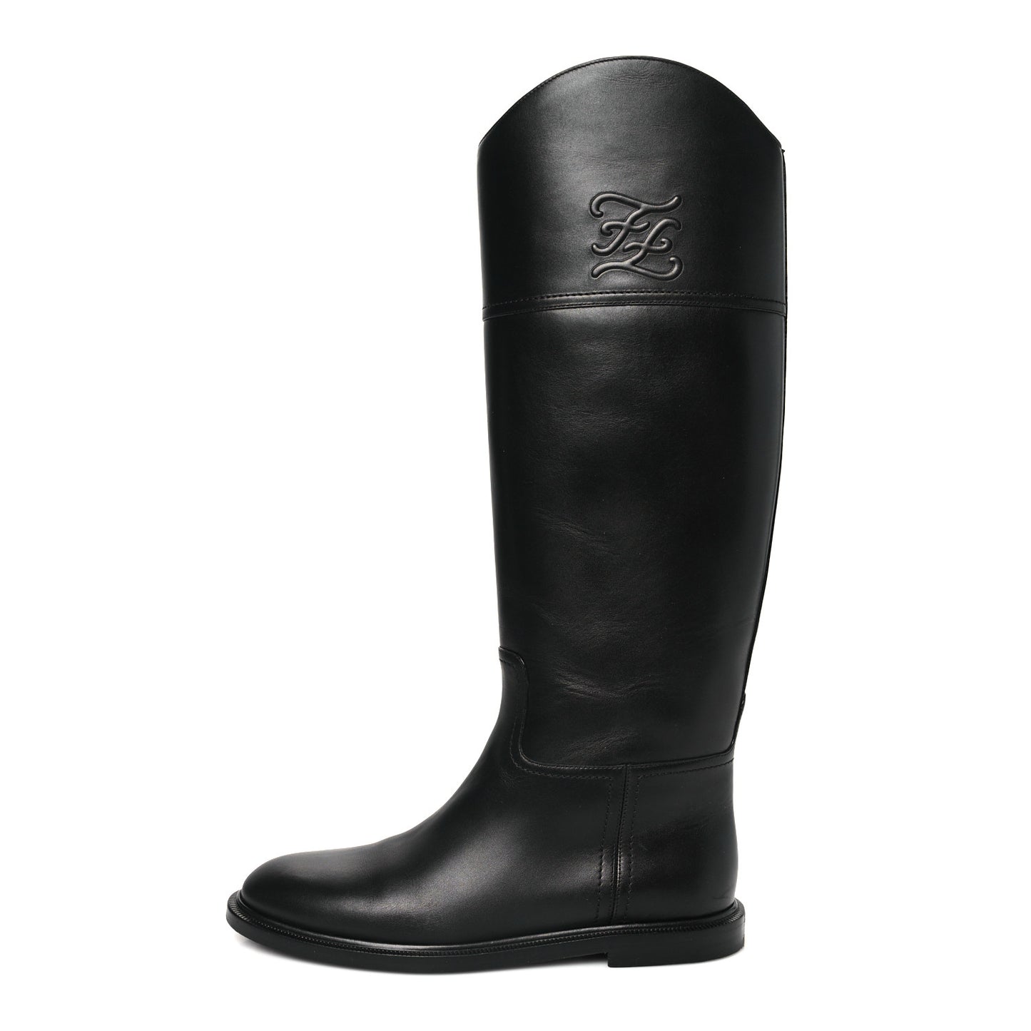 Vitello Karligraphy Embossed Tall Riding Boots 37.5 Black