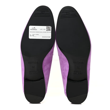 Hermes Suede Goatskin Womens Royal Loafers 36 Violet Parme 5 of 13