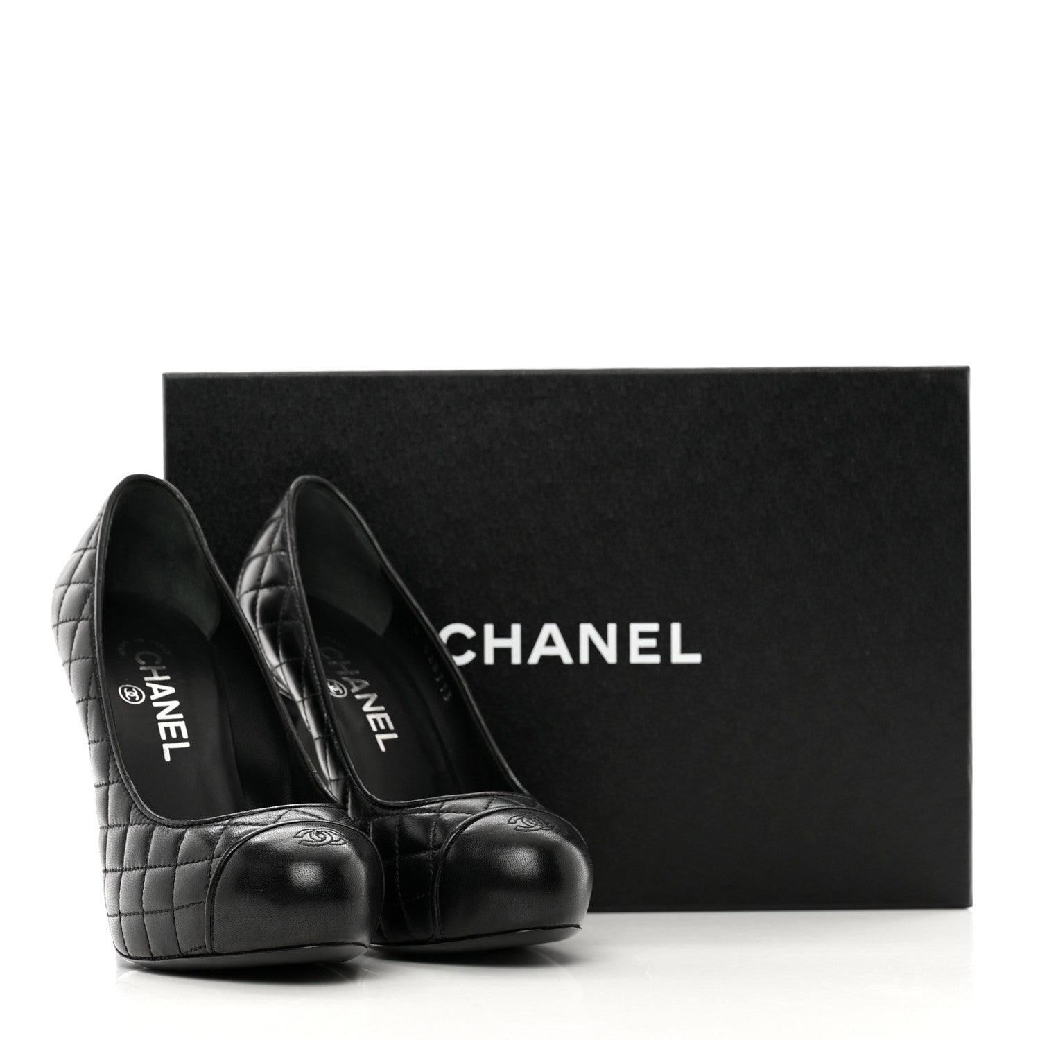 Chanel Lambskin Quilted Cap Toe Pumps 36.5 Black 9 of 9