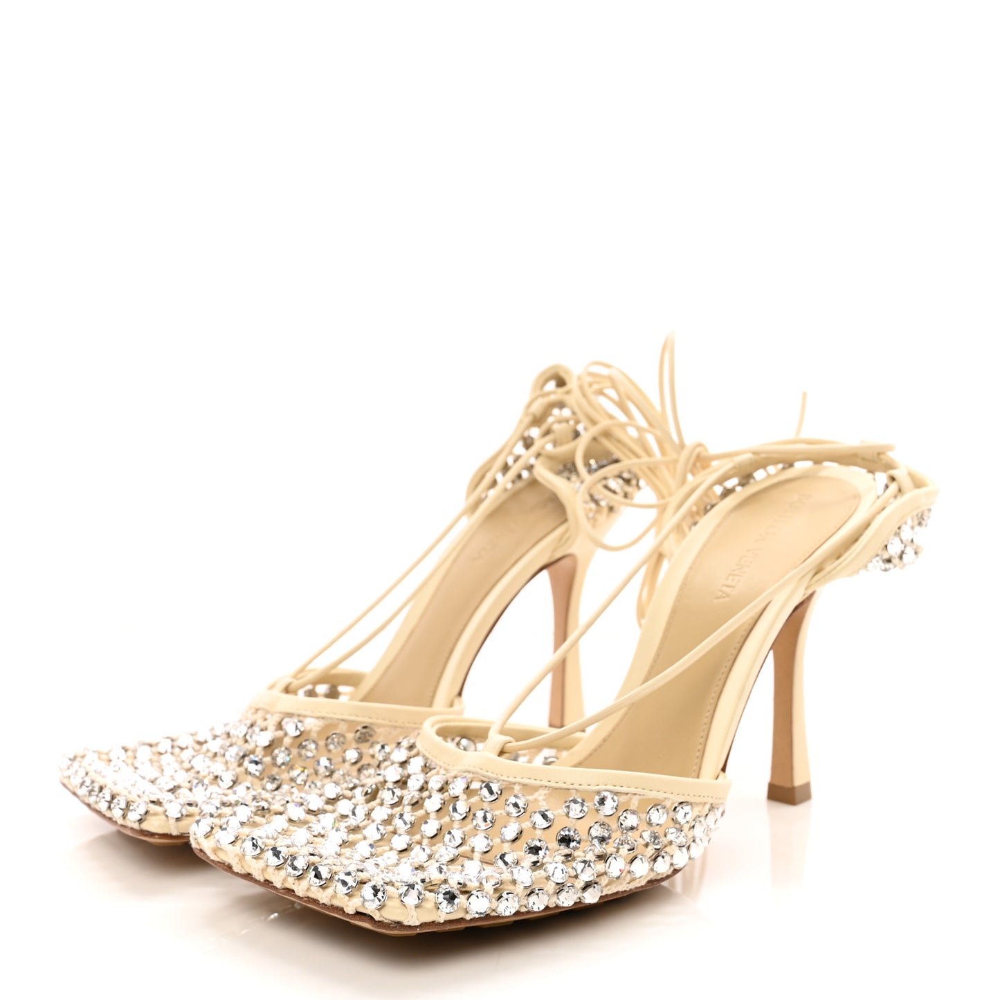 Mesh Nappa Crystal Embellished Sparkle Stretch Ankle Tie Sandals 39.5 Toile