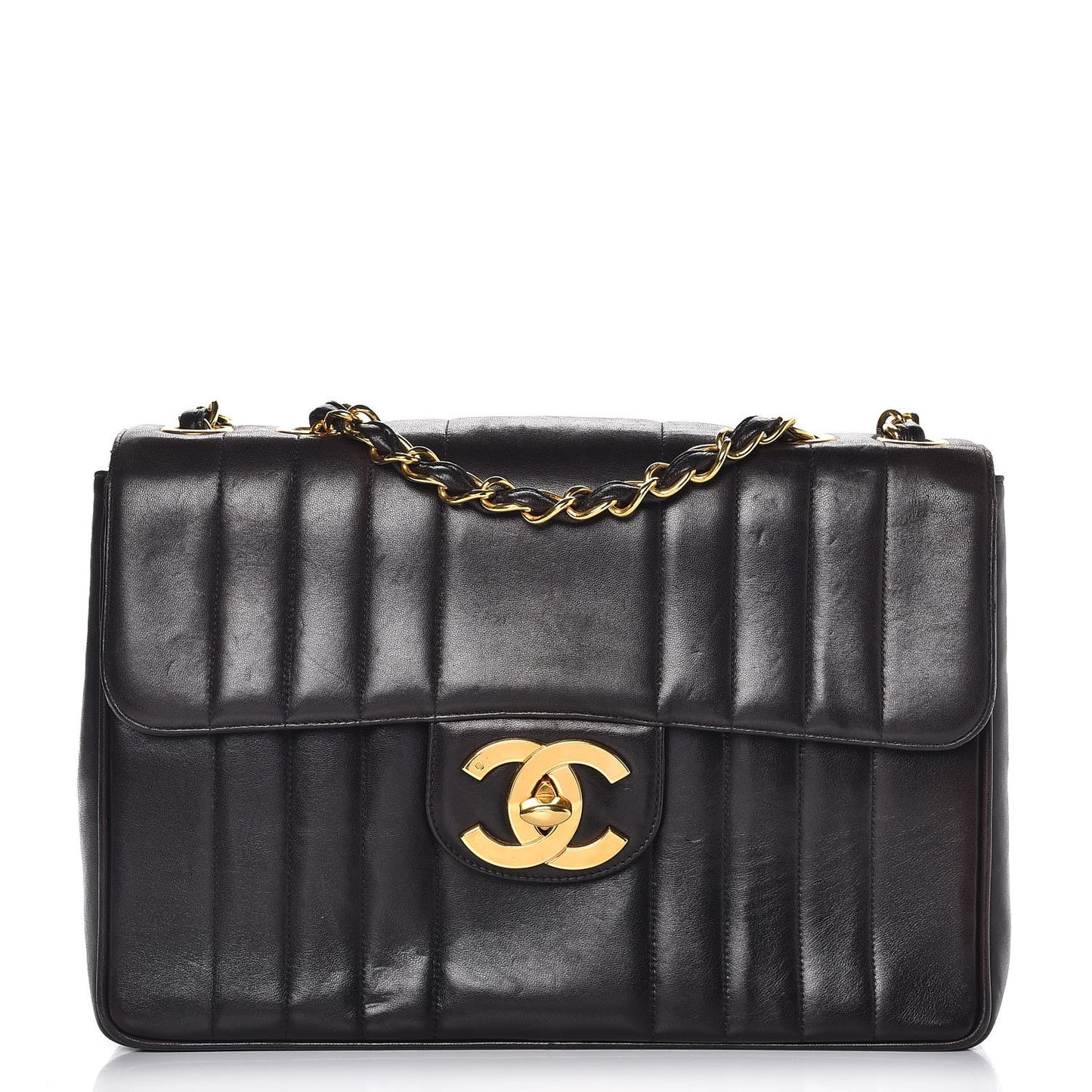 Lambskin Vertical Quilt Jumbo Single Flap Black
