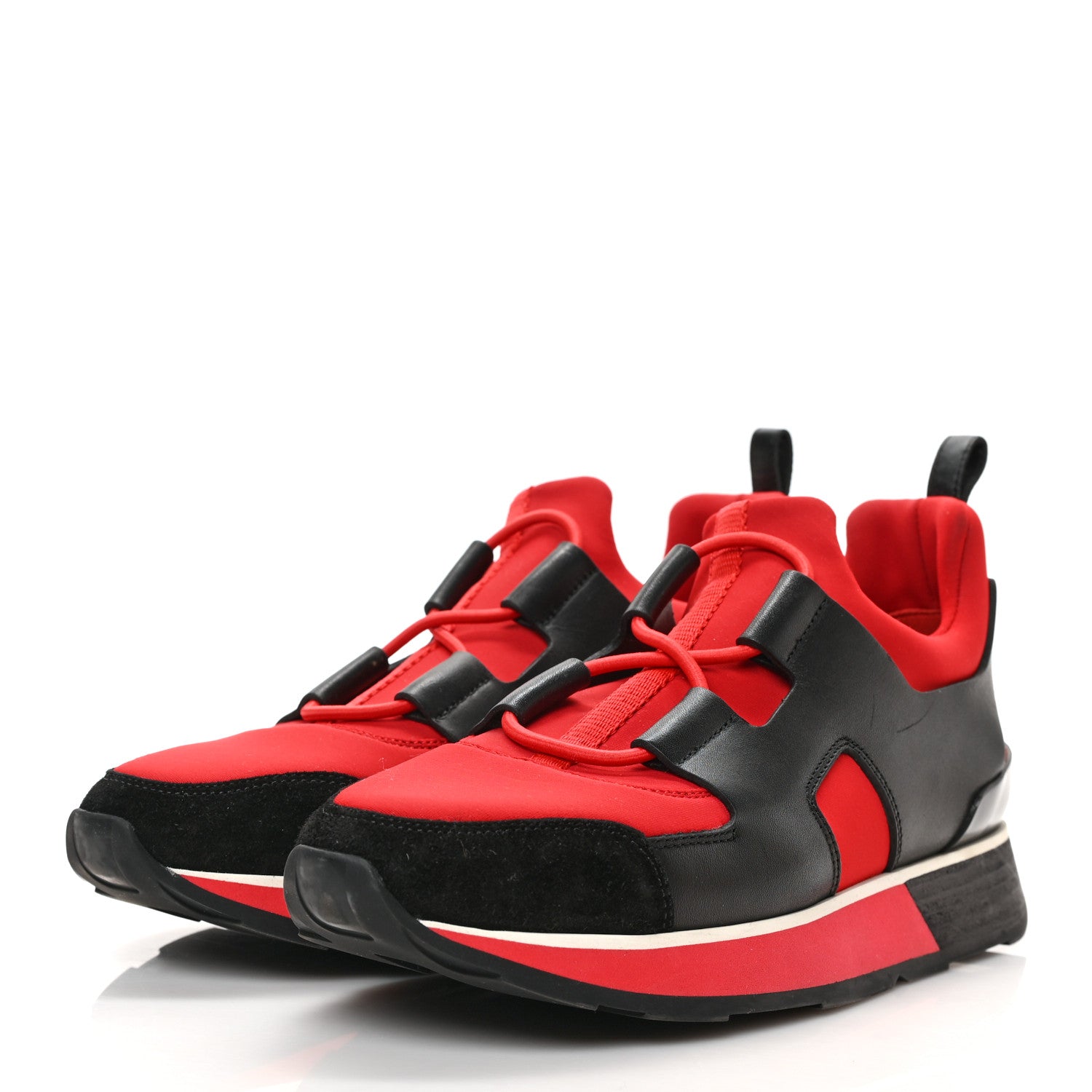 Hermes Technical Canvas Calfskin Goatskin Womens Player Sneakers 35 Rouge Black 3 of 9