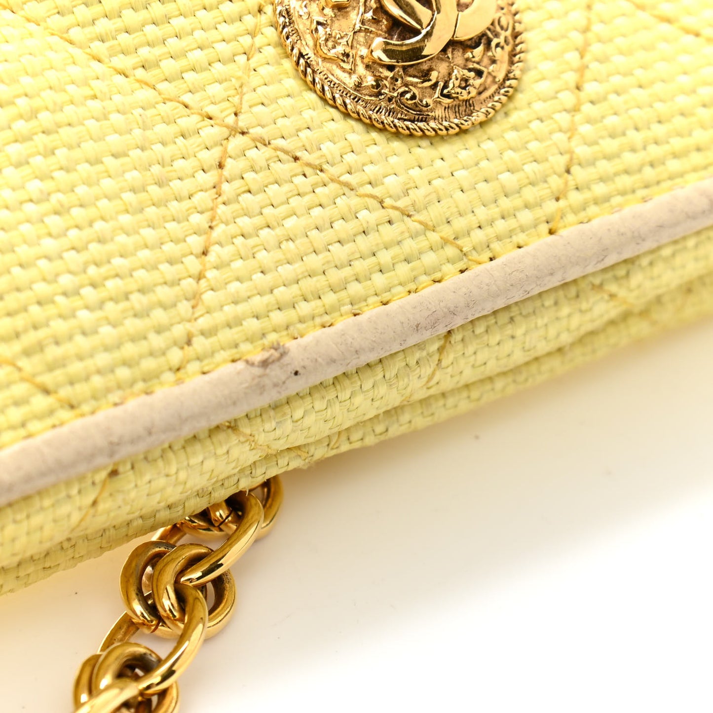 Straw Woven Quilted Flap Yellow