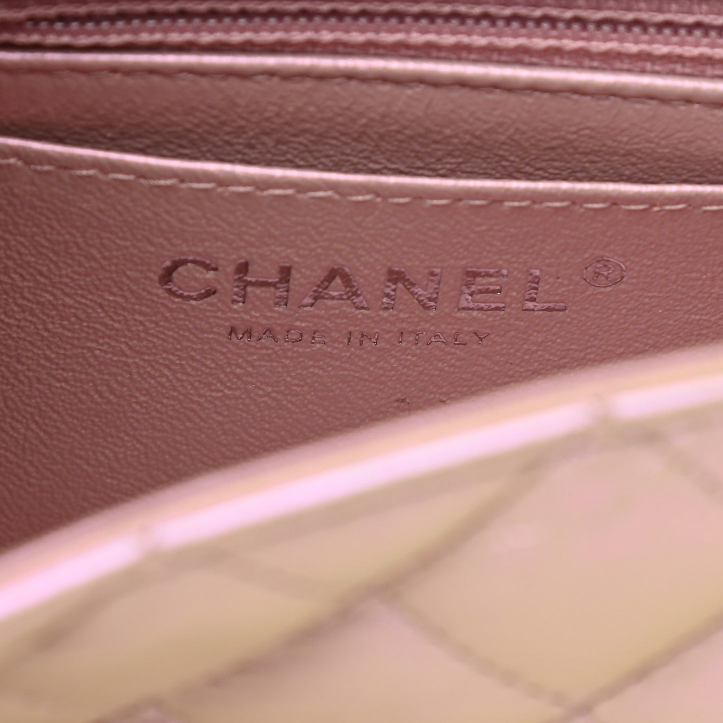 Iridescent Calfskin Quilted Mini Rectangular Flap Pink