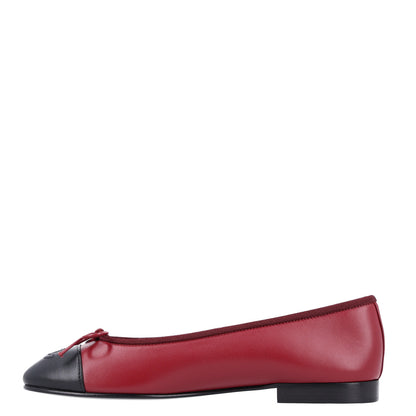 Chanel Lambskin Cap Toe CC Ballerina Flats 36.5 Burgundy Black 1 of 9