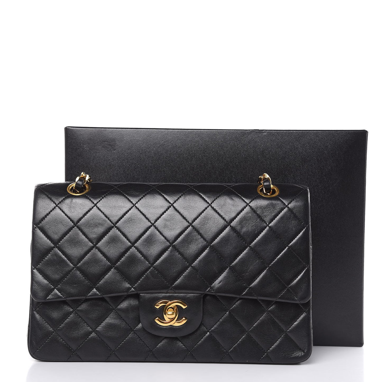 Lambskin Quilted Medium Double Flap Black