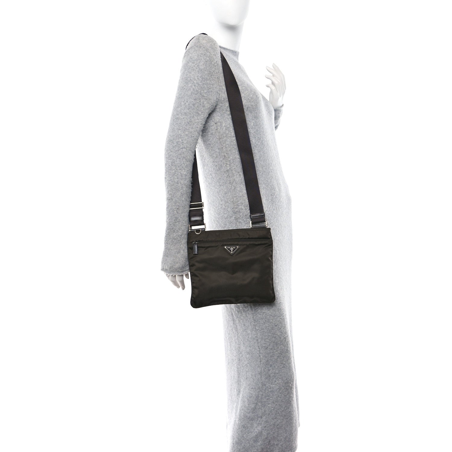 Prada Re-Nylon Saffiano Pocket Flat Messenger Bag Cacao 2 of 10