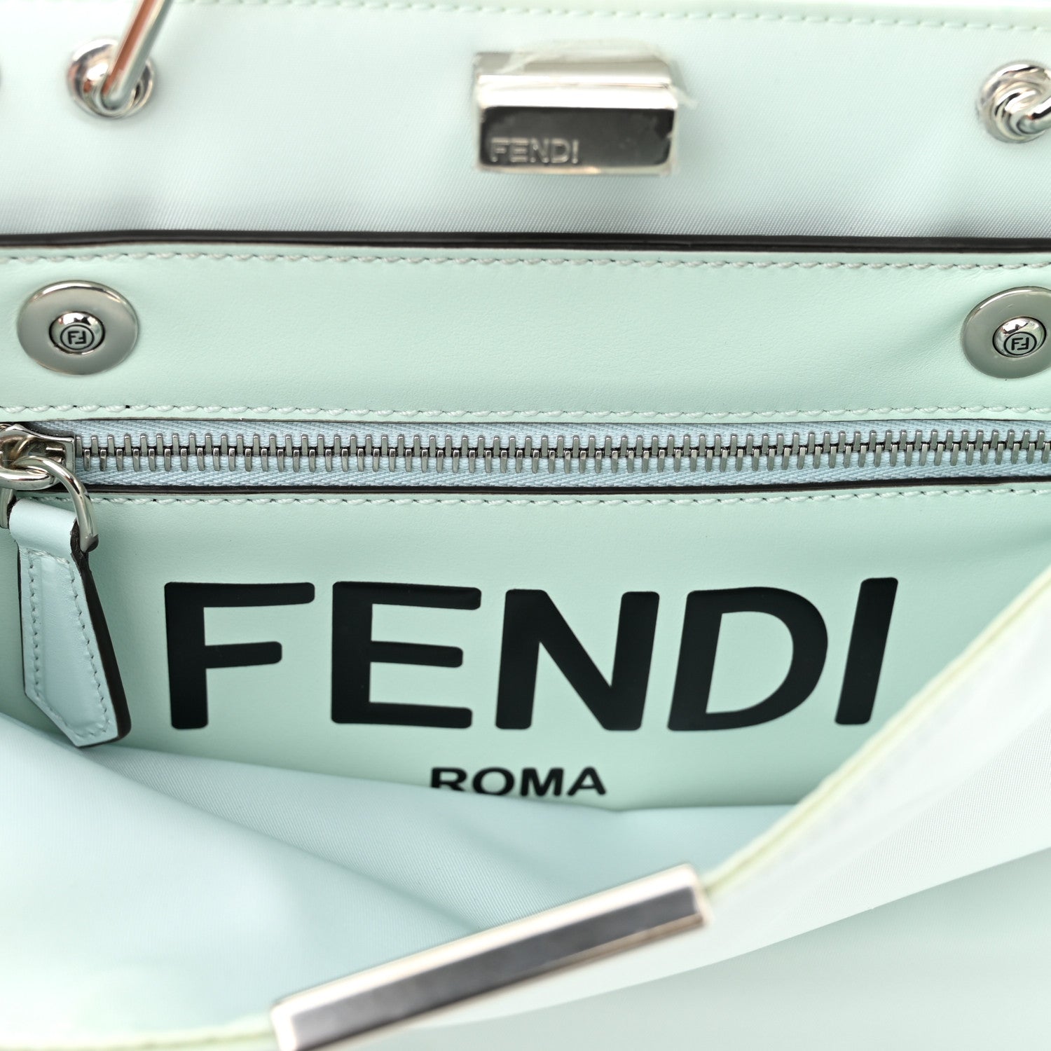 Fendi Nylon Vitello Cover Logo Embossed Mini Peekaboo I SEE U Satchel Baleari Black 7 of 11