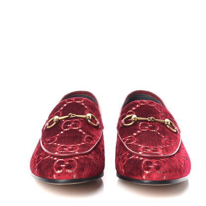 Gucci Velvet Malaga Kid GG Monogram Horsebit Womens Jordaan Loafers 38.5 Red Cipria Romantic Cerise 3 of 15