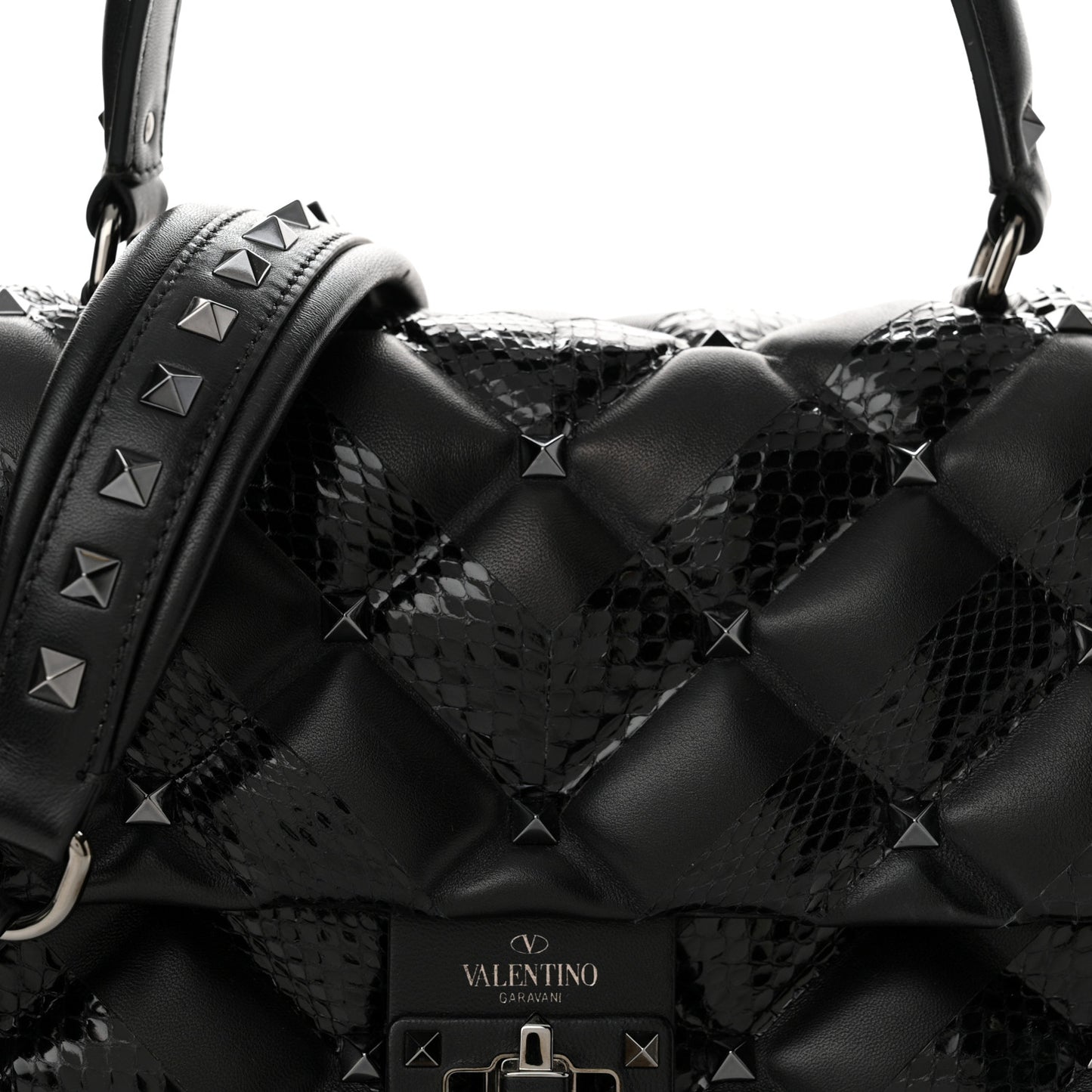Nappa Snakeskin Monochrome Medium Candystud Top Handle Bag Black