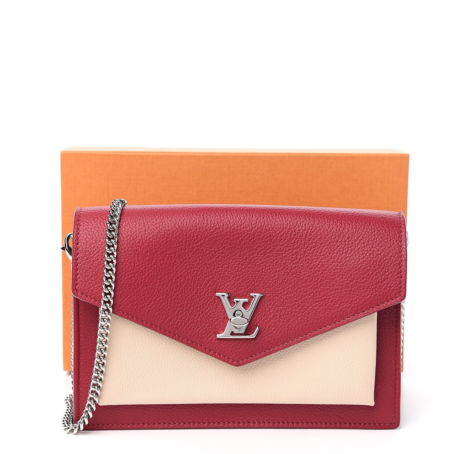 Calfskin My Lockme Chain Pochette Lie De Vin Etain Creme