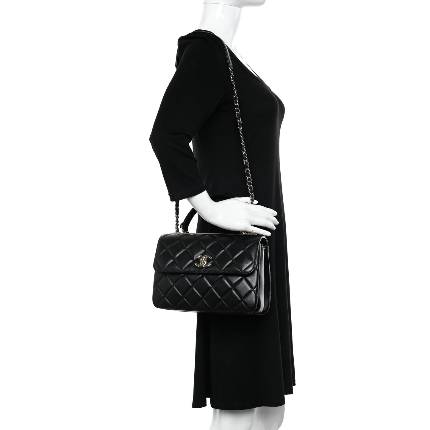 Lambskin Quilted Small Trendy CC Dual Handle Flap Bag Black