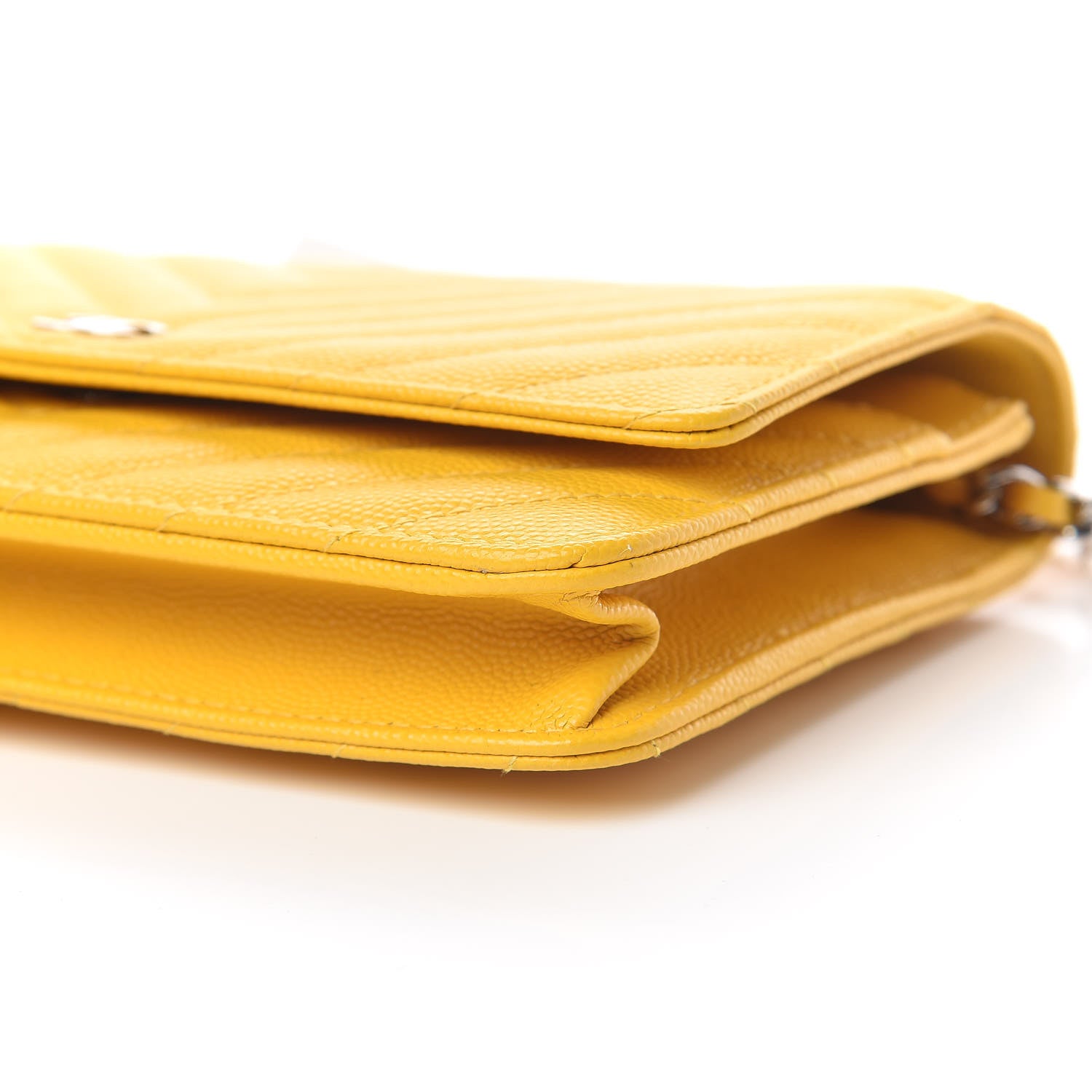 Chanel Caviar Chevron Quilted Wallet On Chain WOC Yellow 6 of 11