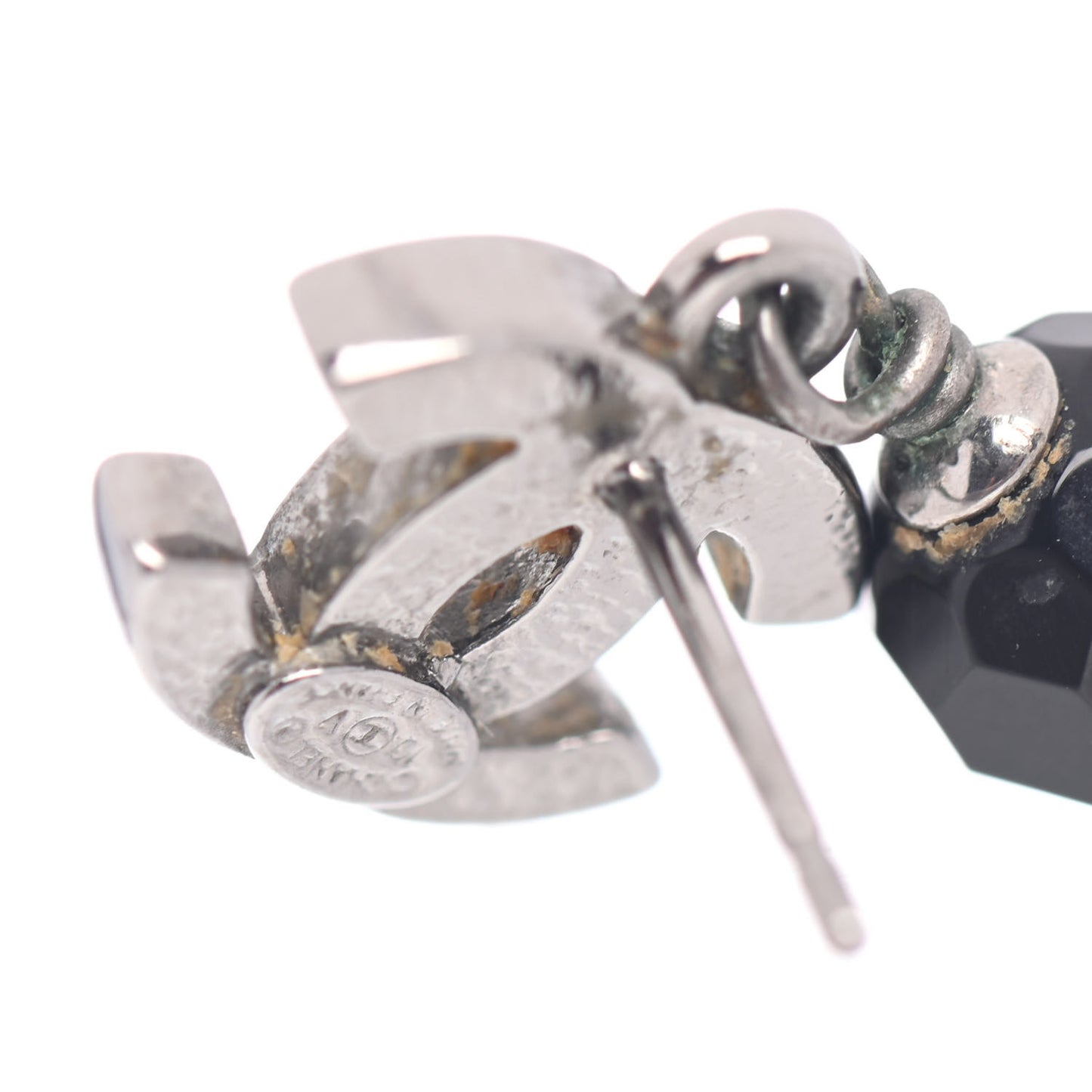 Ruthenium Bead CC Drop Earrings Black