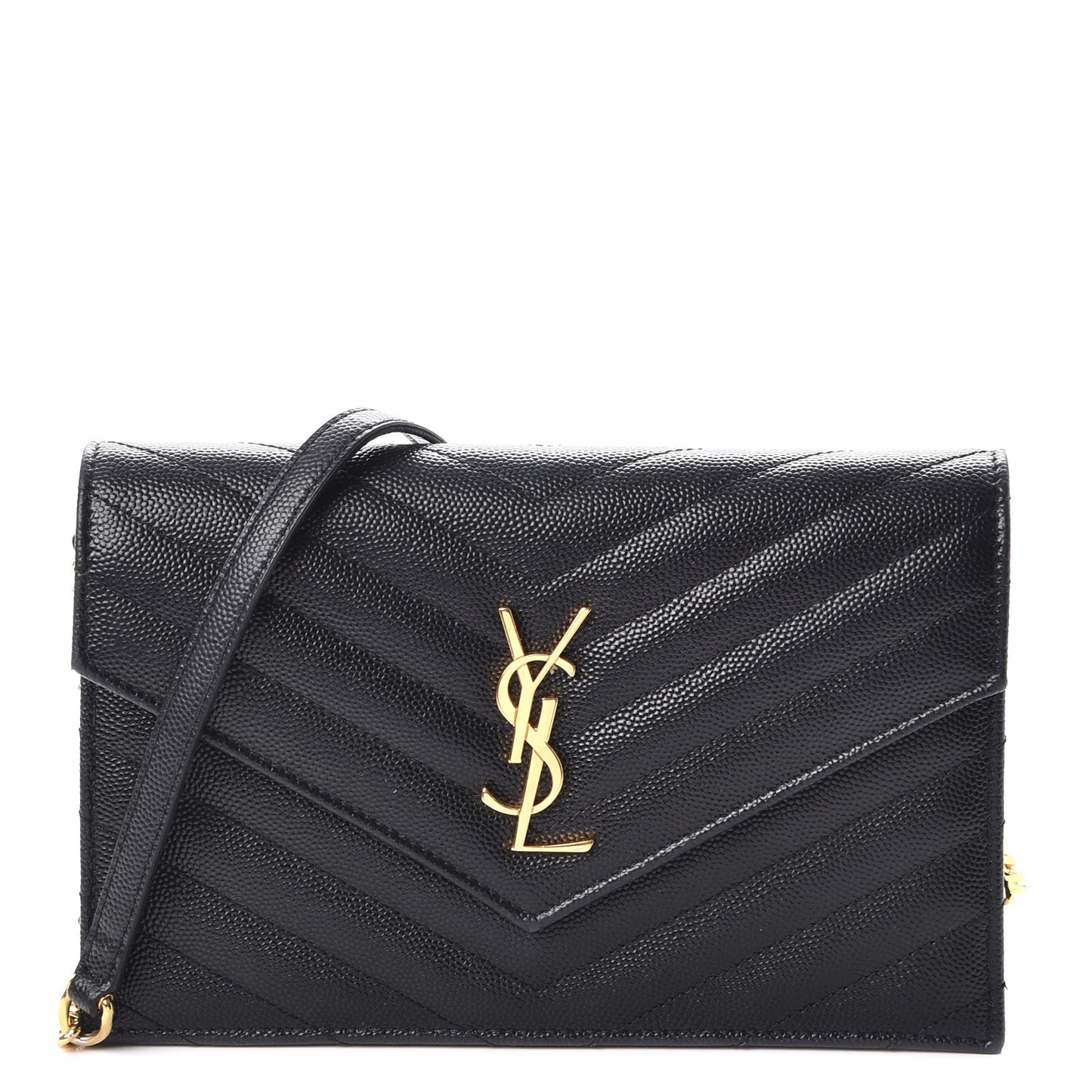 Grain De Poudre Matelasse Chevron Monogram Envelope Chain Wallet Black