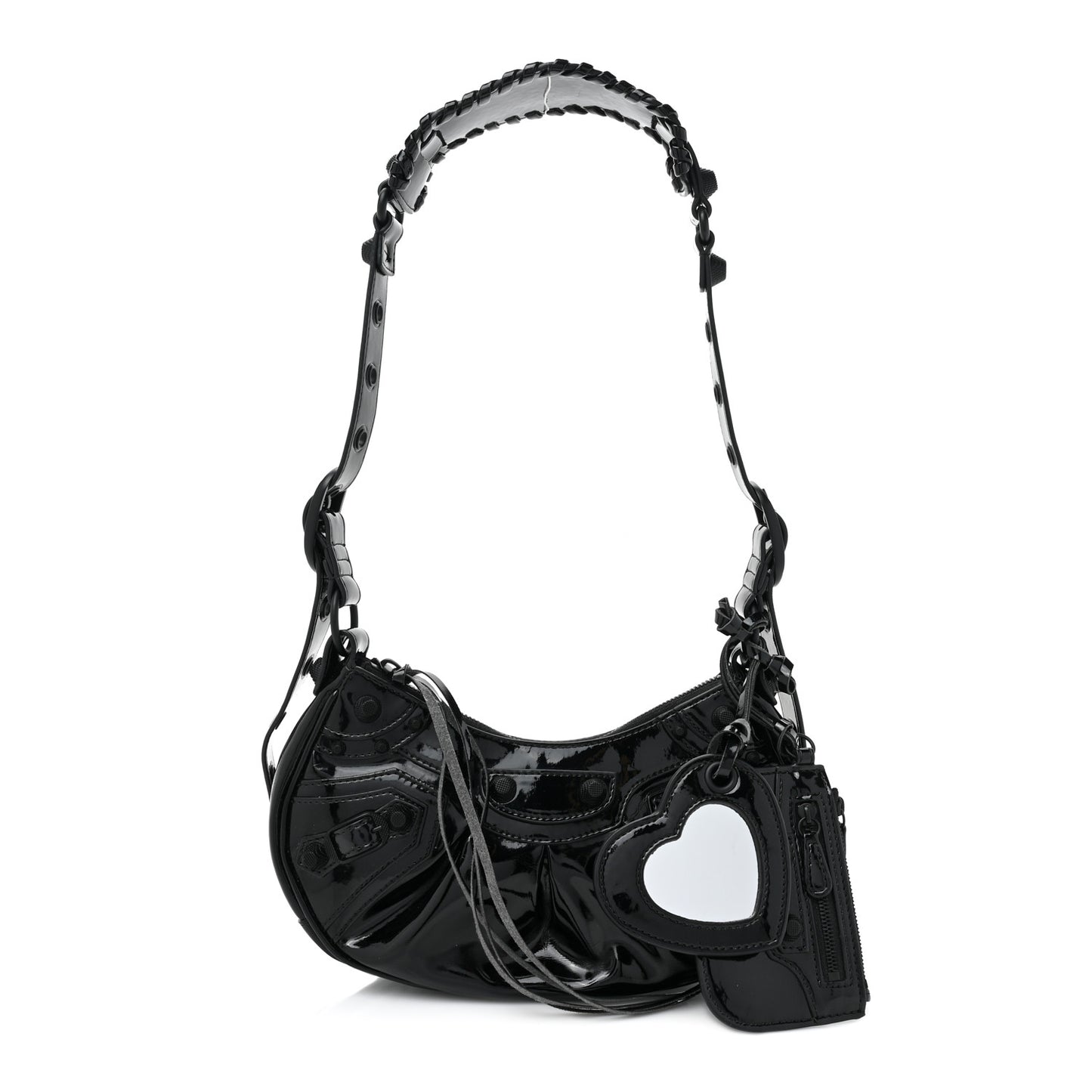 Patent Faux Leather Le Cagole Shoulder Bag XS Black