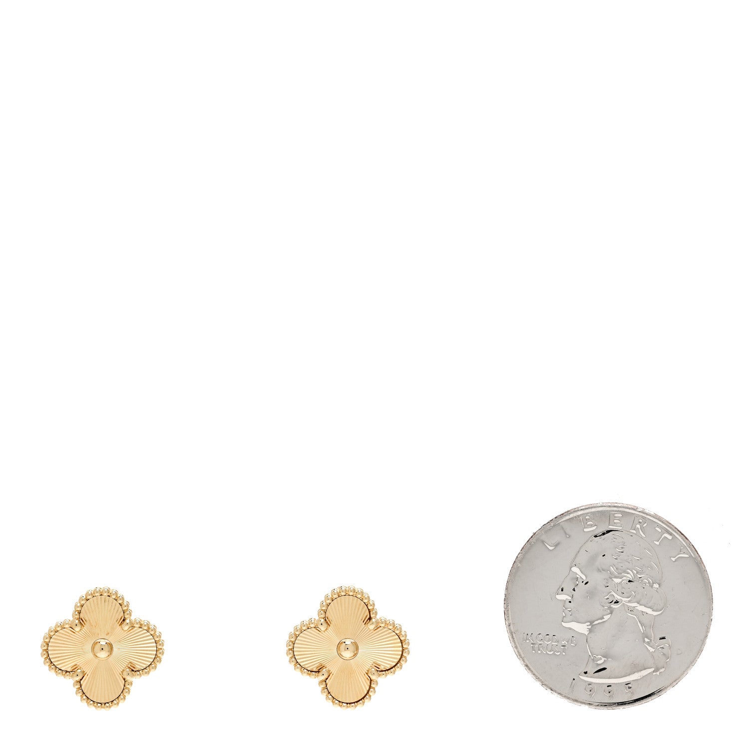 Van Cleef & Arpels 18K Yellow Gold Guilloche Vintage Alhambra Earrings 2 of 5