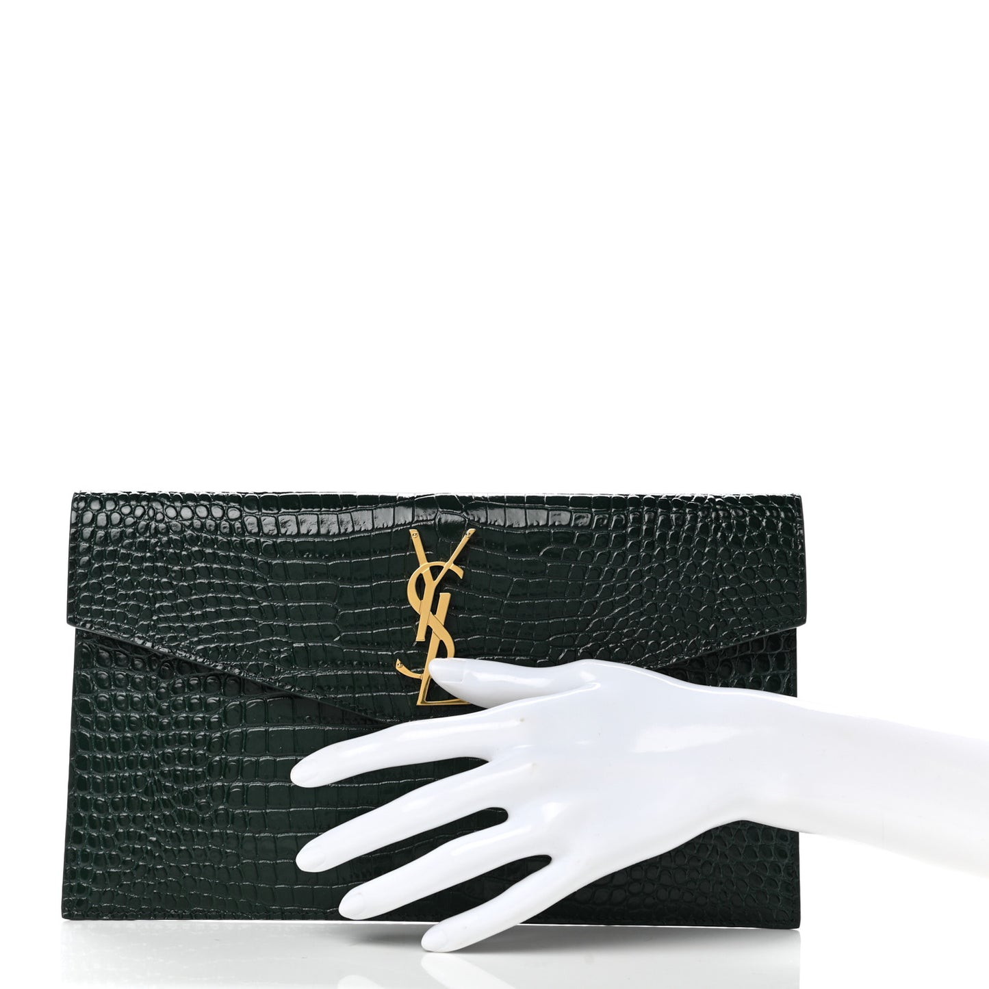 Calfskin Crocodile Embossed Uptown Monogram Pouch Mint