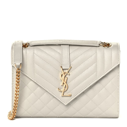 Saint Laurent Grain De Poudre Textured Mixed Matelasse Medium Triquilt Monogram Satchel Crema Soft 1 of 11