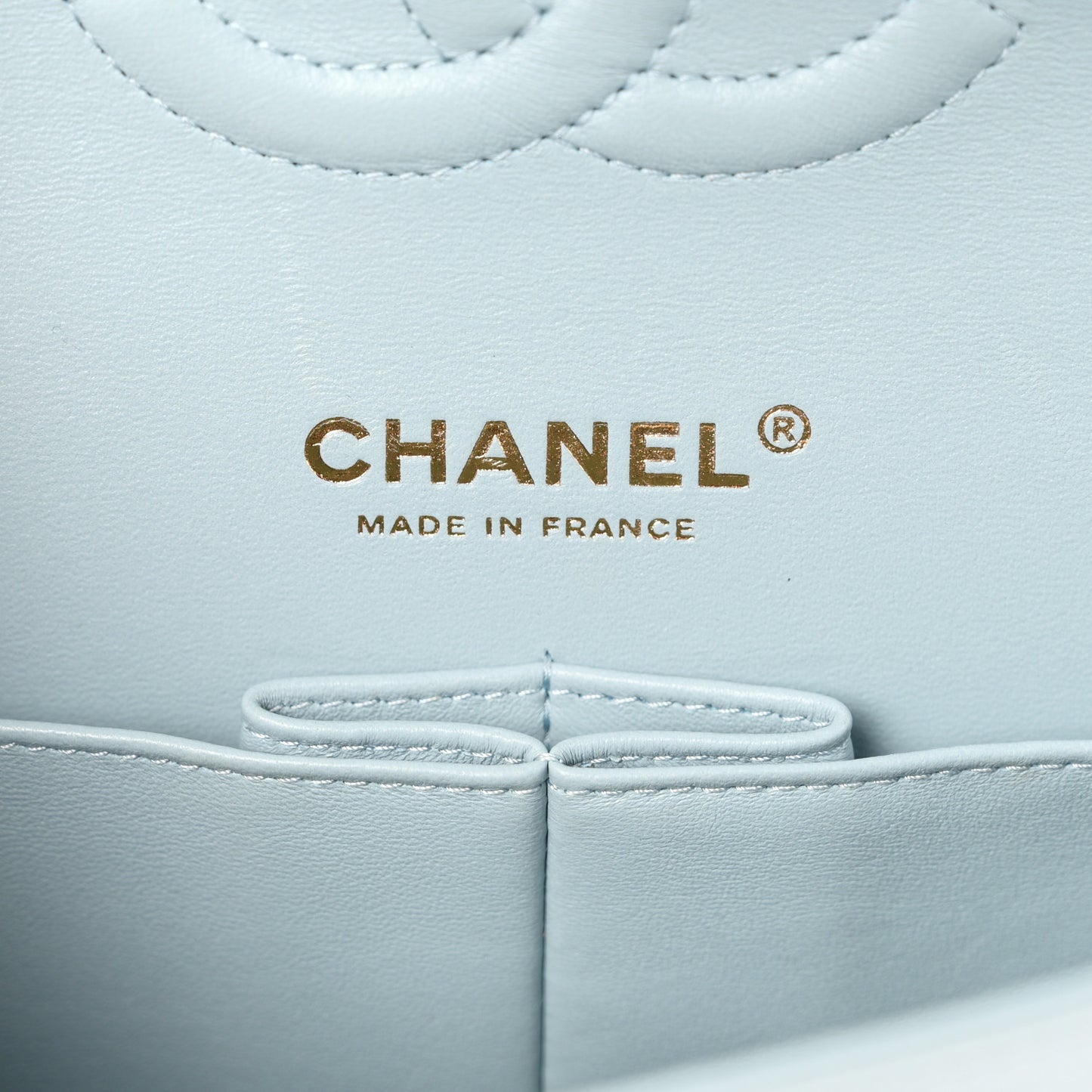 Caviar Quilted Medium Double Flap Light Blue