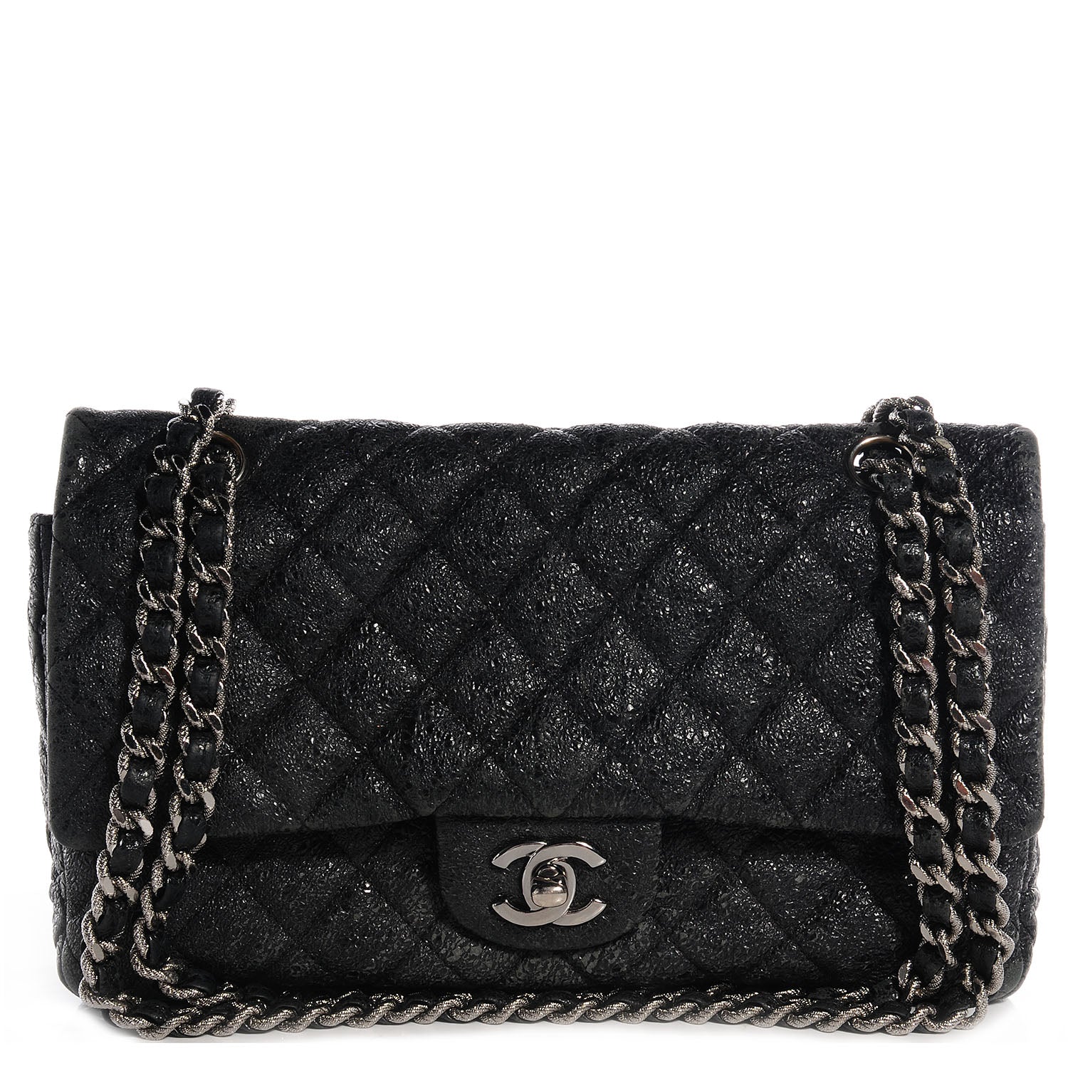 Chanel Crackled Calfskin Medium Double Flap Black 1 of 9