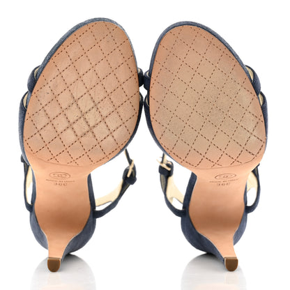 Chanel Suede CC Sandals 36 Blue 5 of 8