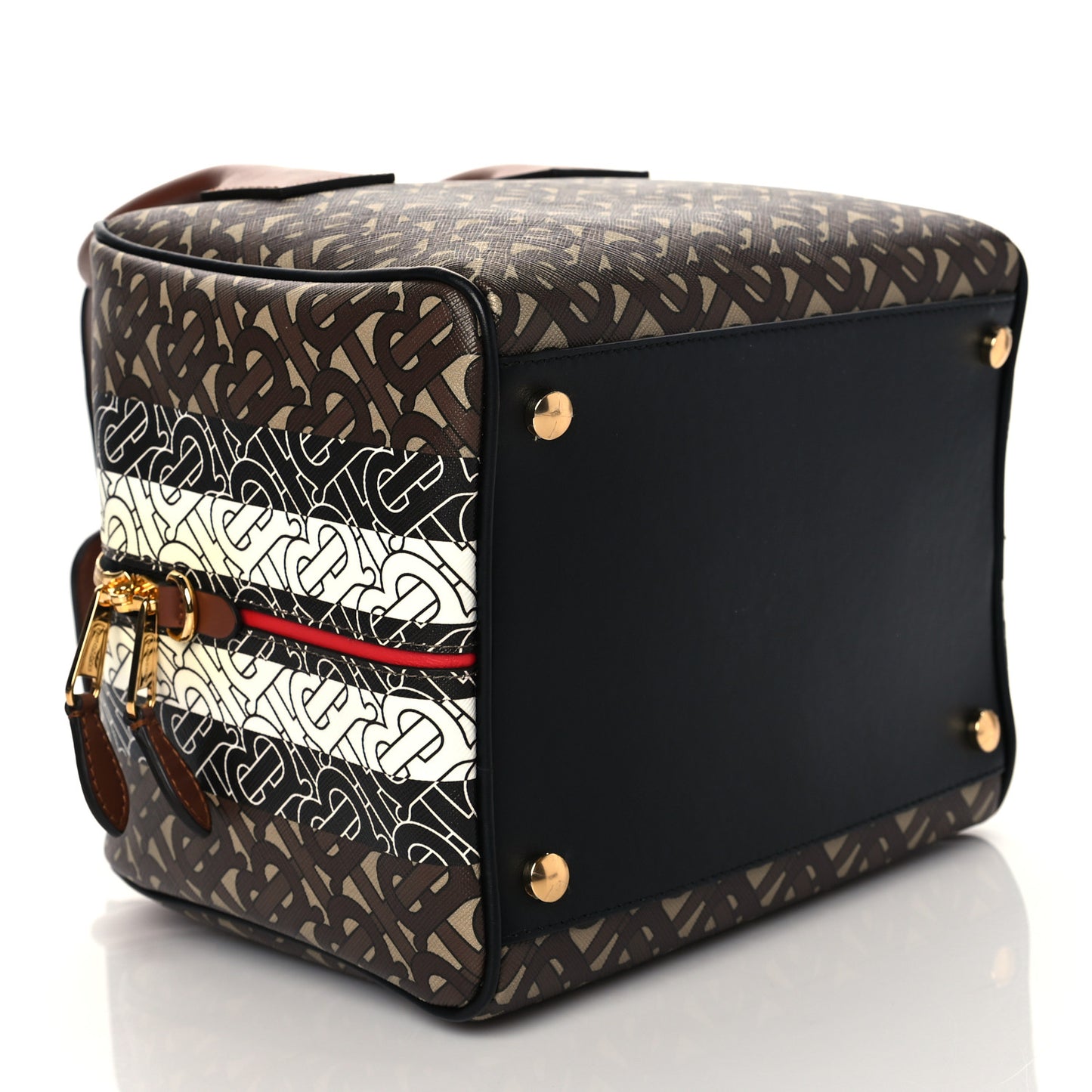 E-canvas Monogram Stripe Small Cube Bowling Bag Bridle Brown