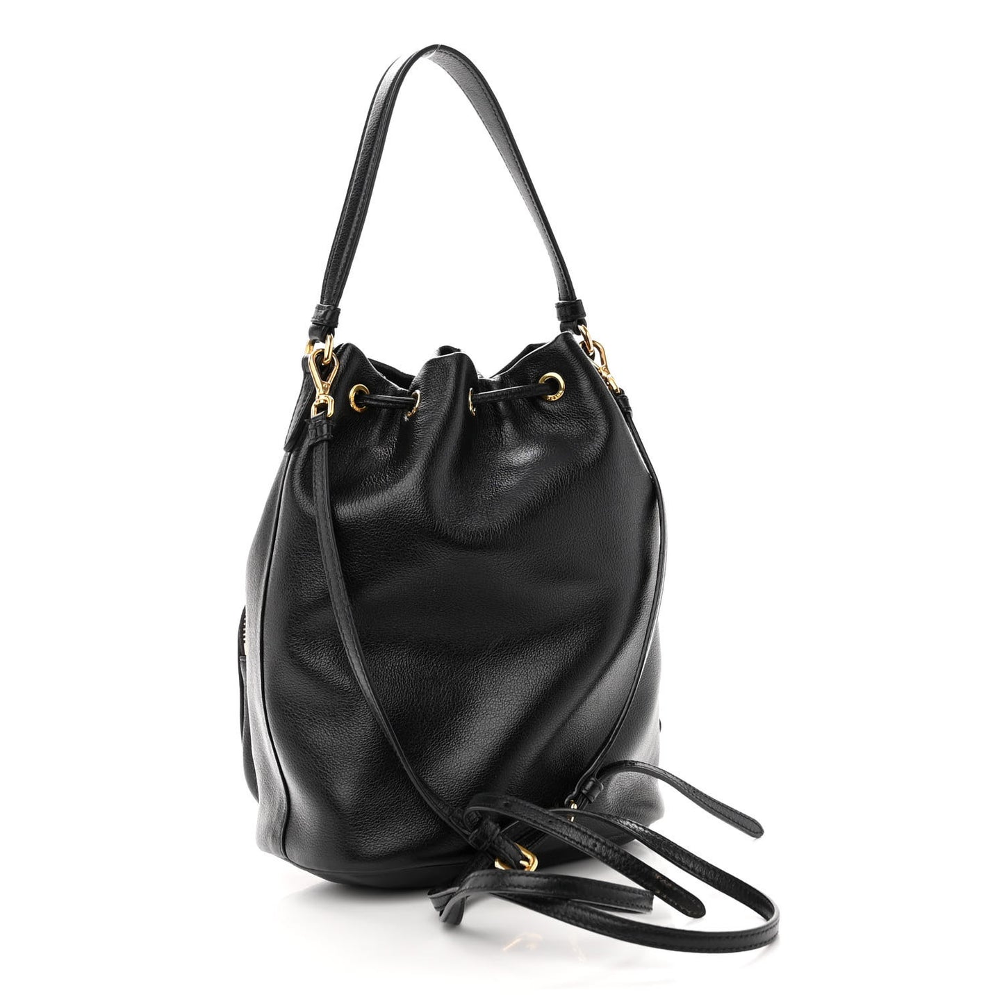 Glace Calfskin Duet Logo Drawstring Shoulder Bag Black