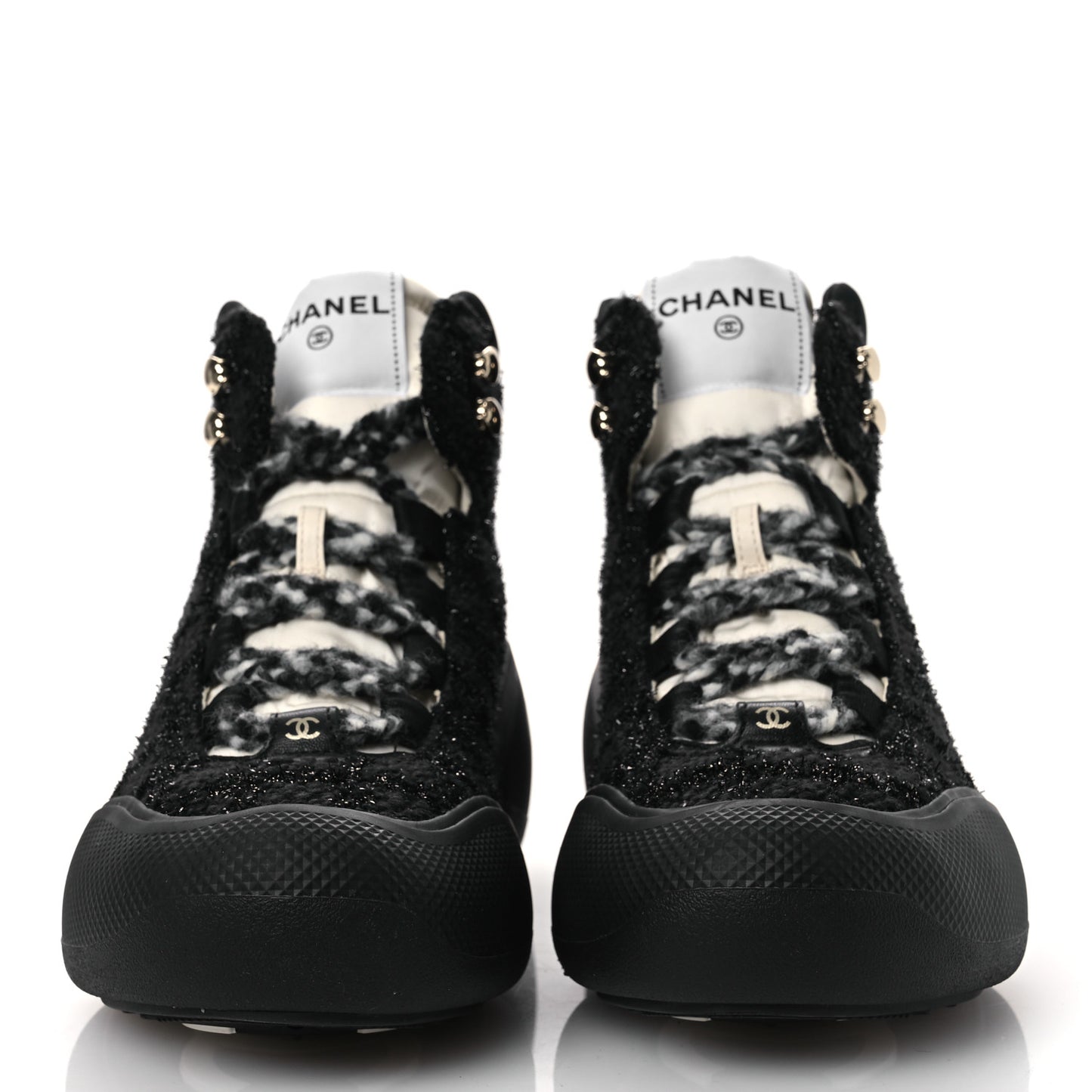 Tweed CC Lace Up Ankle Snow Boots 38.5 Black