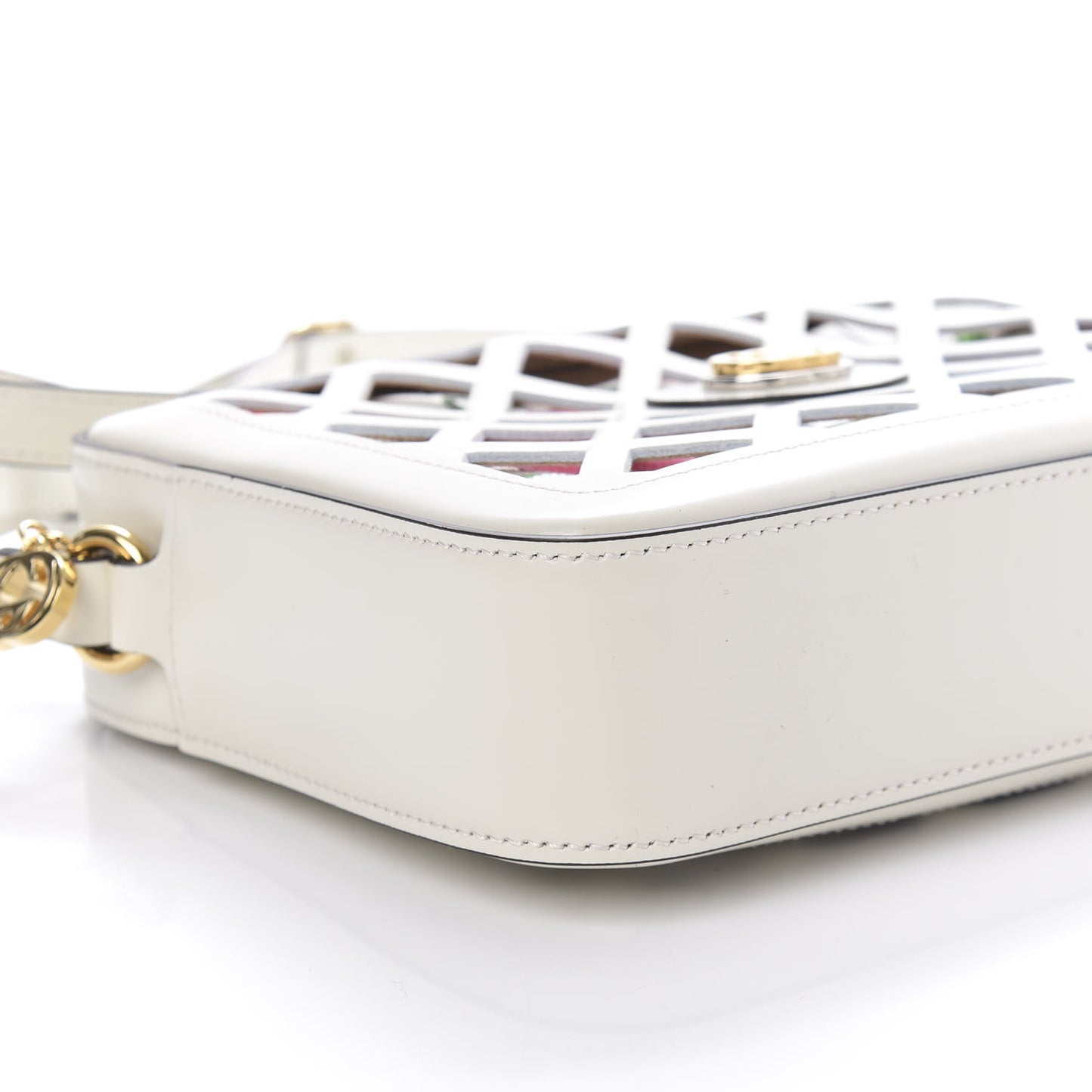 Canvas Calfskin Flora Infinity Cutout Shoulder Bag White Multicolor