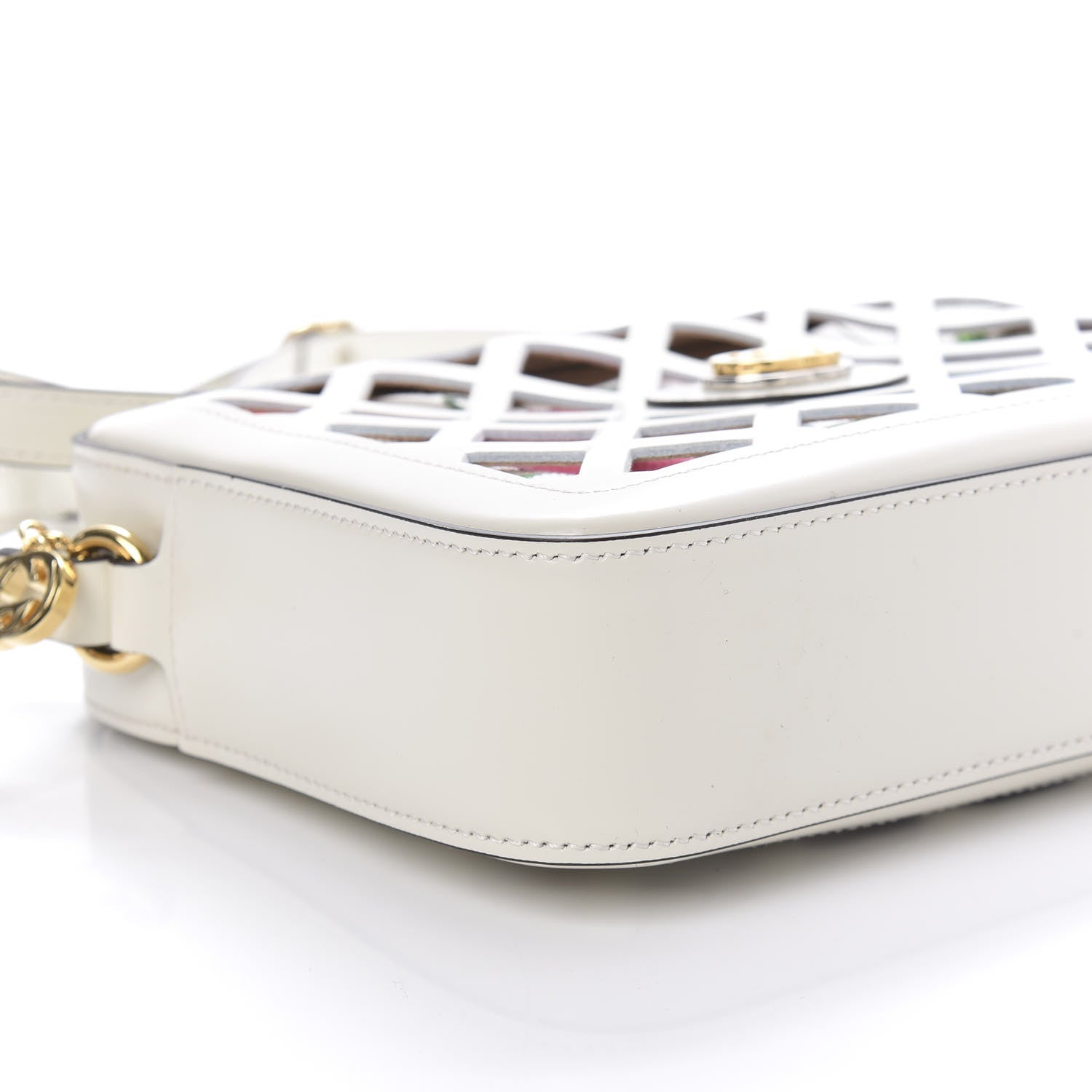Gucci Canvas Calfskin Flora Infinity Cutout Shoulder Bag White Multicolor 6 of 12