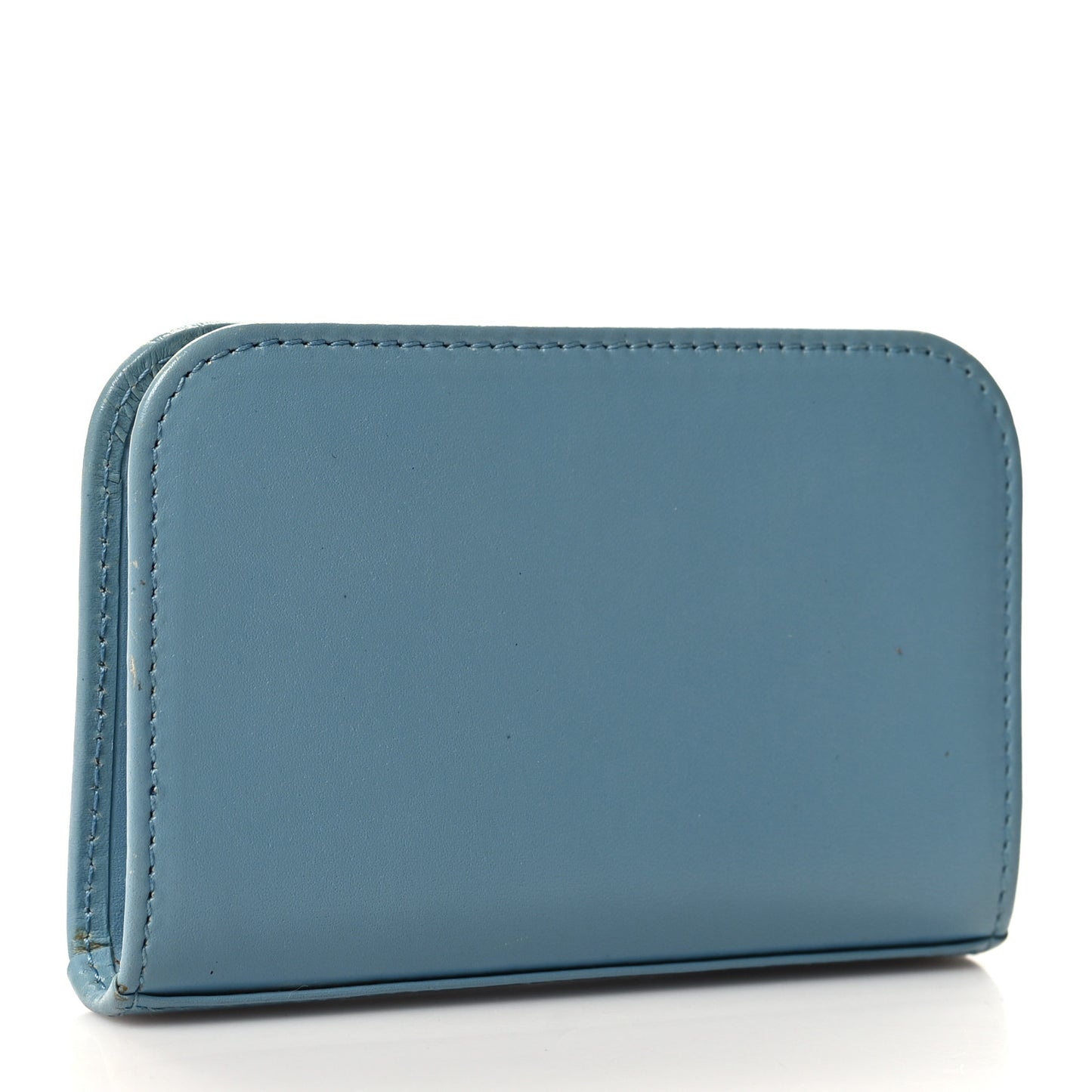 SAINT LAURENT Grained Calfskin Rive Gauche Compact Zip Around Wallet Blue
