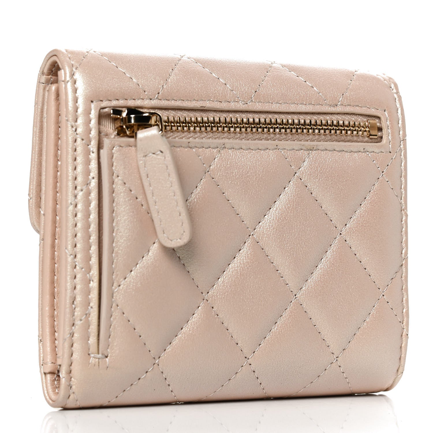Chanel Iridescent Calfskin Quilted Compact Flap Wallet Beige 2 of 9