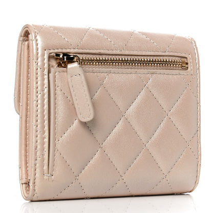 Chanel Iridescent Calfskin Quilted Compact Flap Wallet Beige 2 of 9
