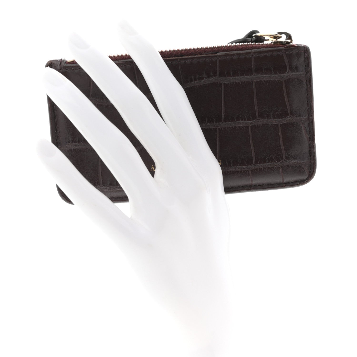Alexander McQueen Calfskin Crocodile Embossed Card Holder Wallet Burgundy 2 of 9
