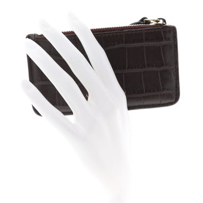 Alexander McQueen Calfskin Crocodile Embossed Card Holder Wallet Burgundy 2 of 9