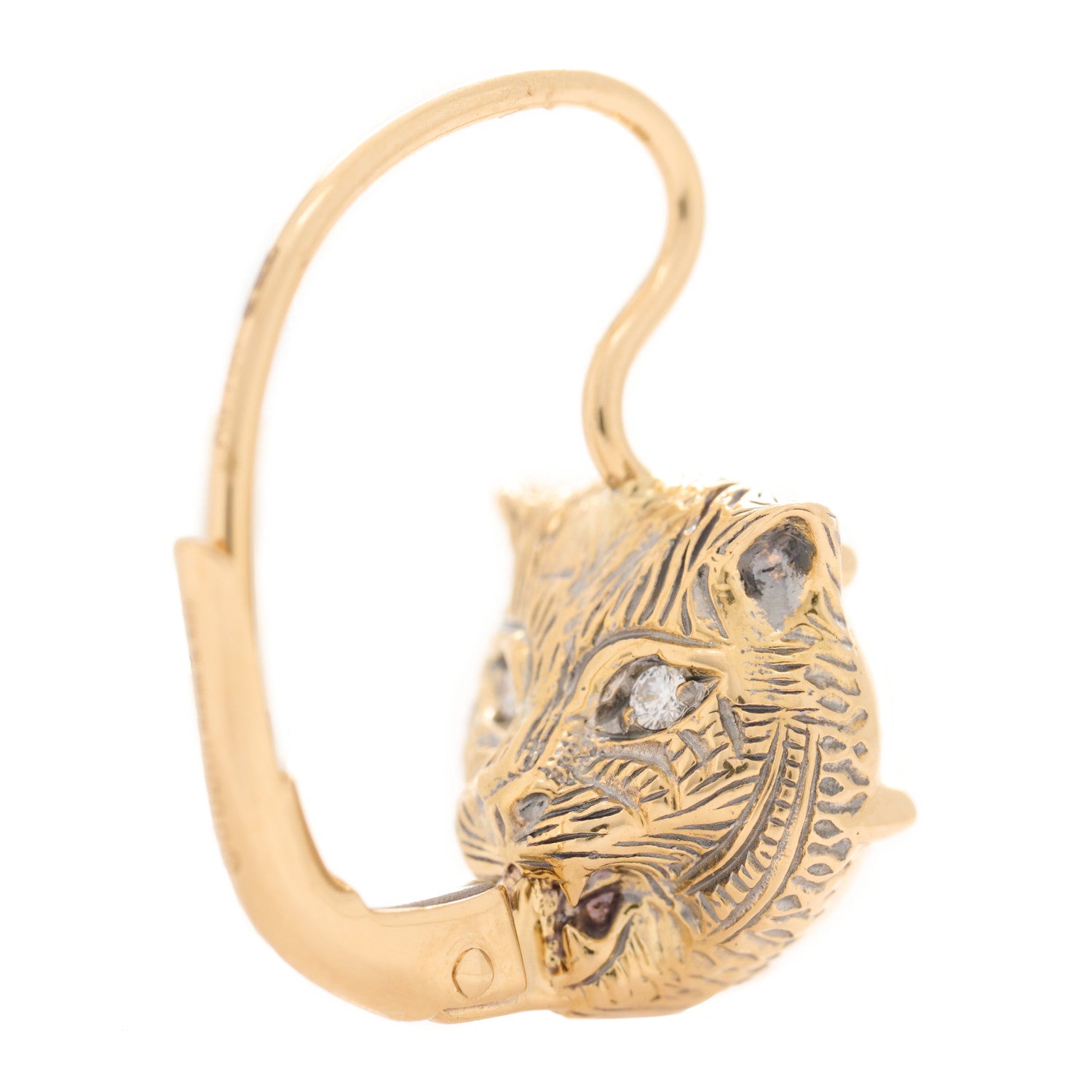 Gucci 18K Yellow Gold Diamond Pink Opal Le Marche Des Merveilles Feline Earrings 4 of 5