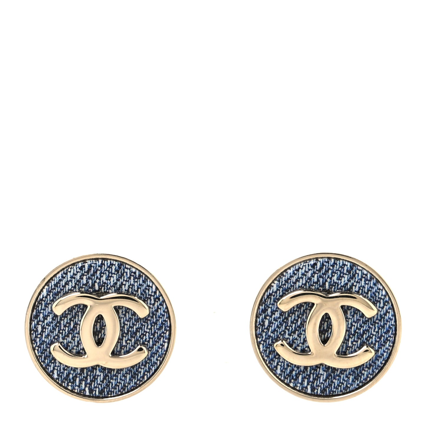 Metal Enamel CC Denim Heart Earrings Gold Blue