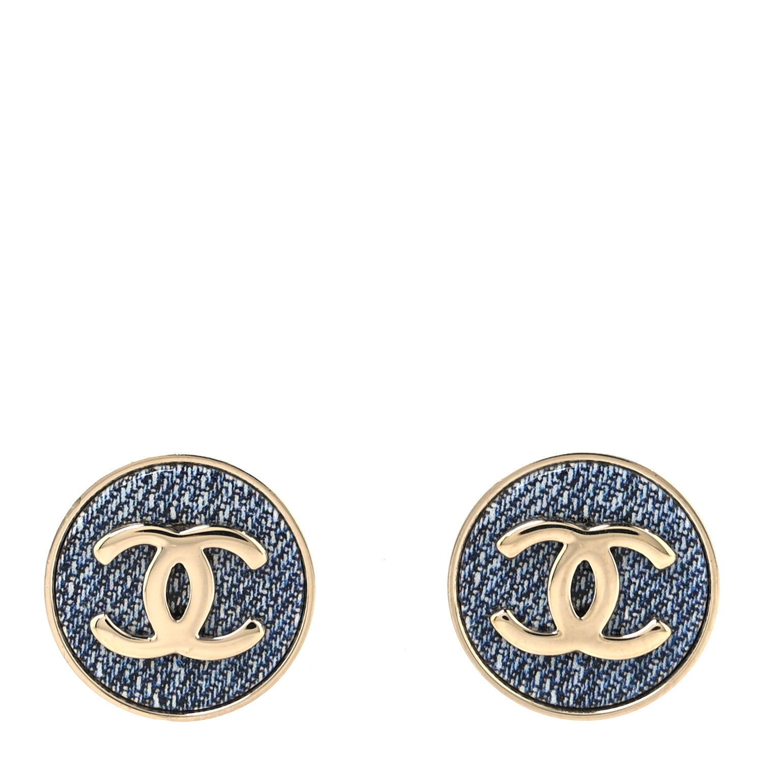 Chanel Metal Enamel CC Denim Heart Earrings Gold Blue 1 of 5